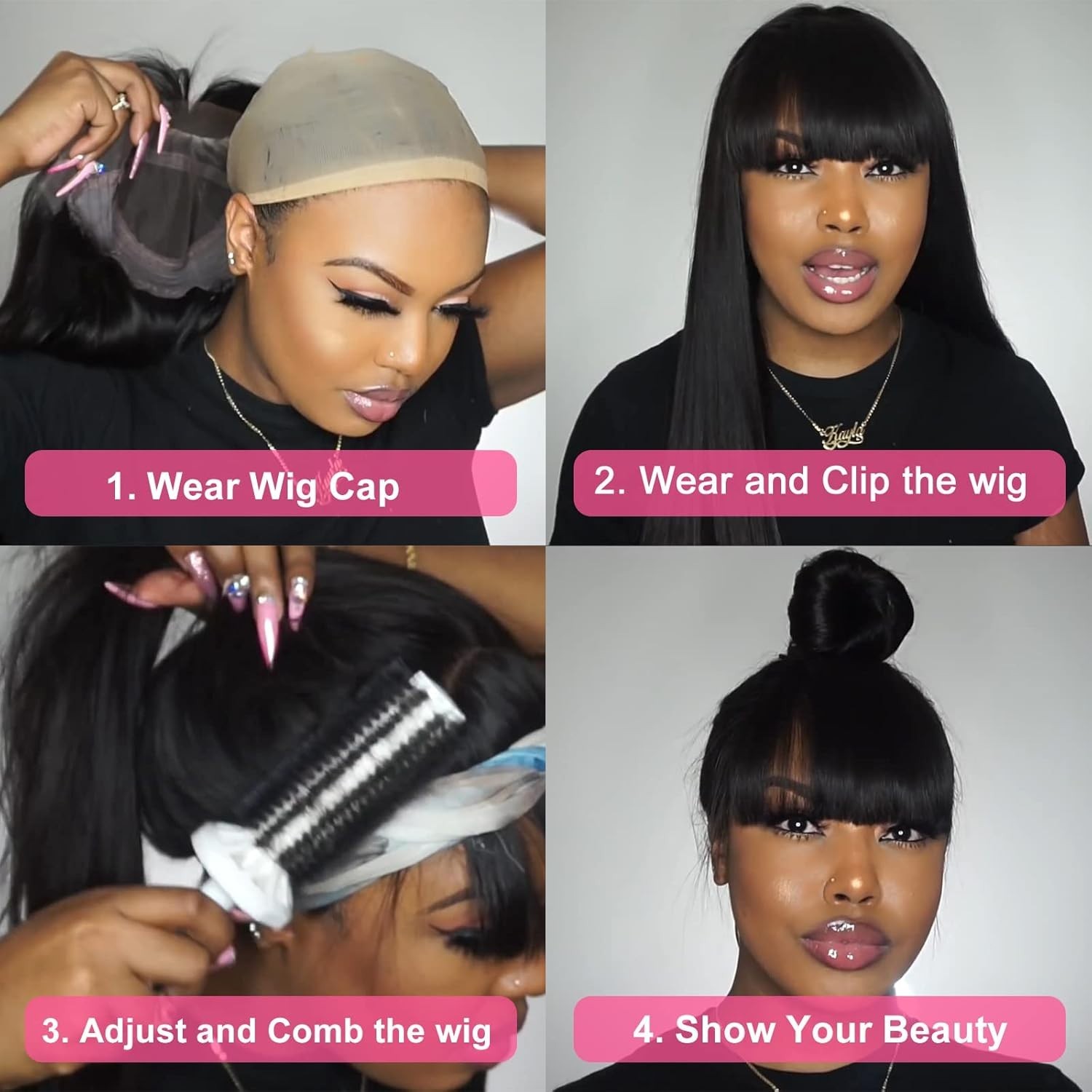 Human Hair Wig with Bangs Straight Wigs for Black Women None Lace Front Wig