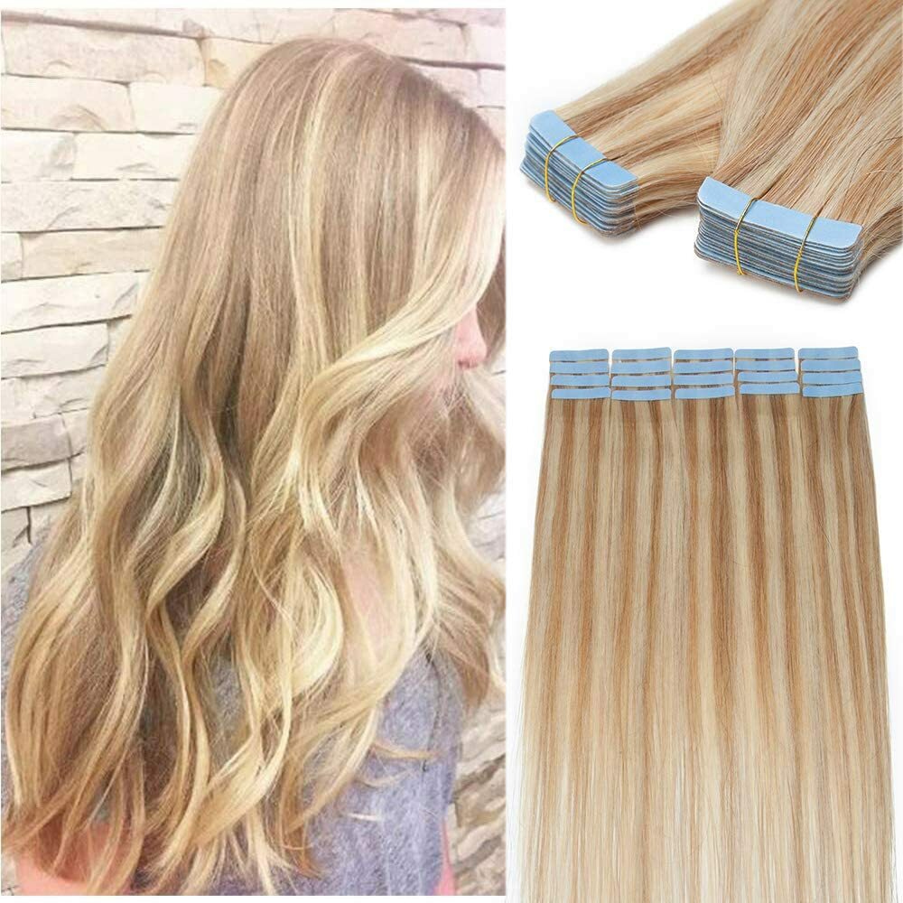 Seamless Tape in Remy Human Hair Extensions Skin Weft Balayage Highlight Hair US