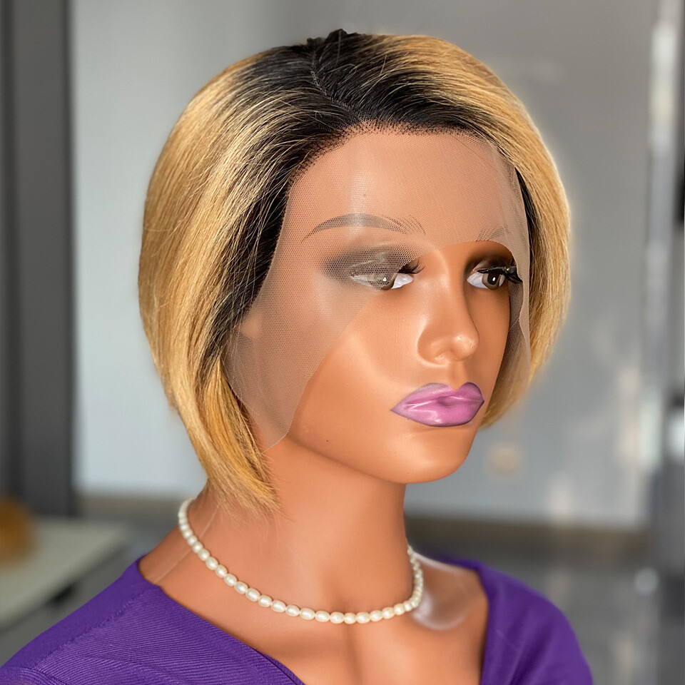 Short Pixie Cut Human Hair Wig Straight Remy Brazilian T Part Lace Front Wig