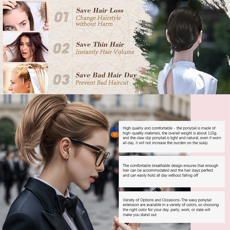 LARGE THICK Straight Scrunchie Comb Clip Bun Updo Lady Hair Piece Extensions US