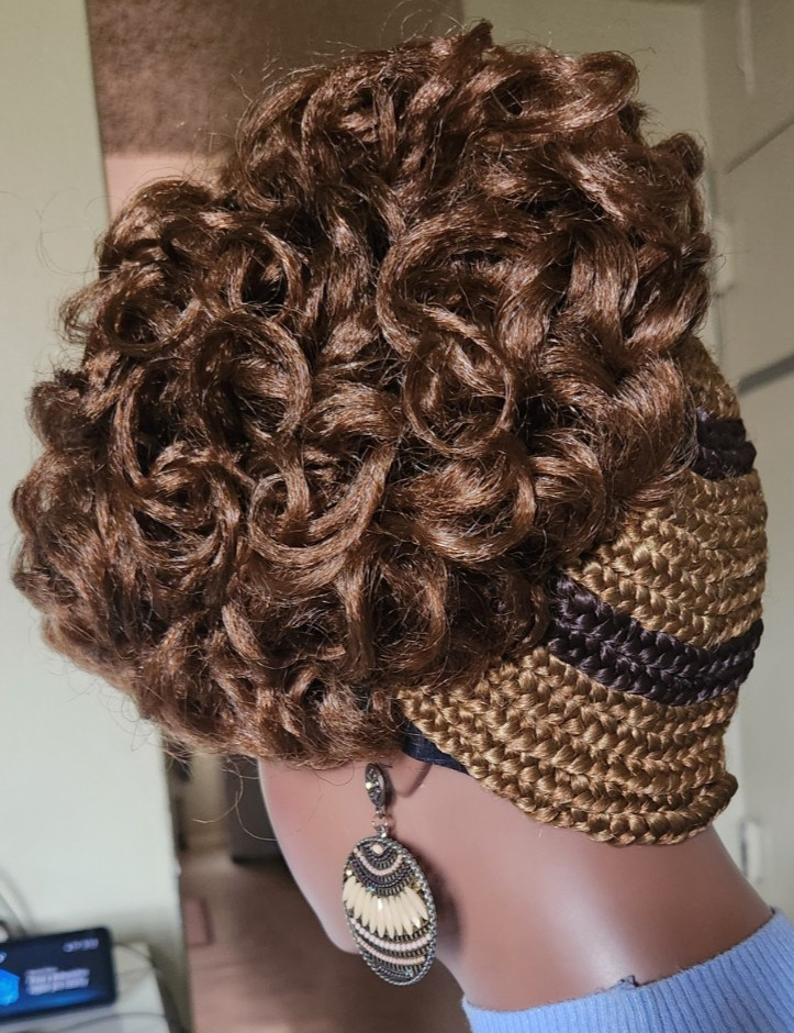 Fully Hand Braided box curly Mohawk braids cornrow wig Brown/Dark brown