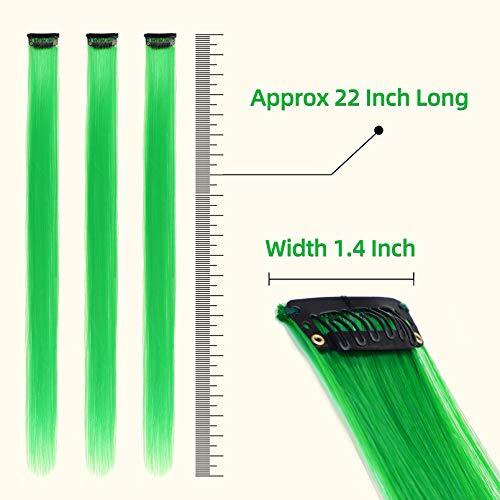 Green Hair Extensions Clip in, 22 Inch 10 Pcs 22 Inch (Pack of 10) 10PCS-Green