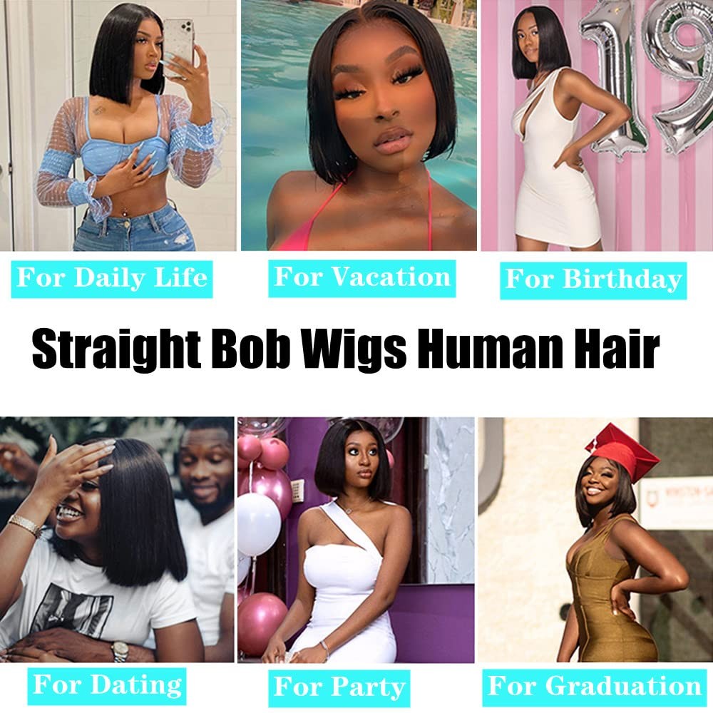 Rismale Hair Short Bob Wigs Human Hair 4X1 Lace Closure Wigs Brazilian Straight