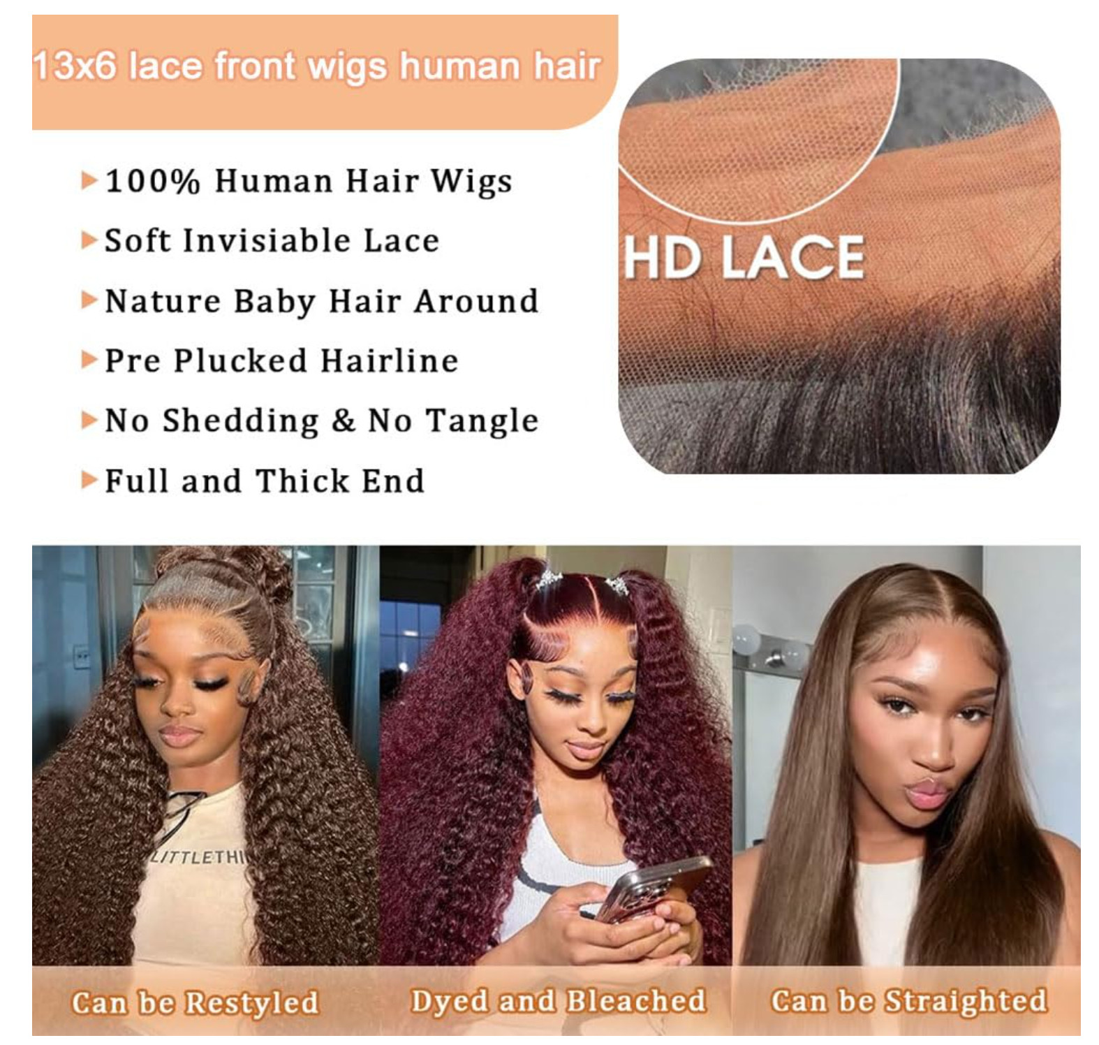 13×6 Lace Front Wigs Human Hair Chocolate Brown Pre Plucked with Baby Hair 14IN