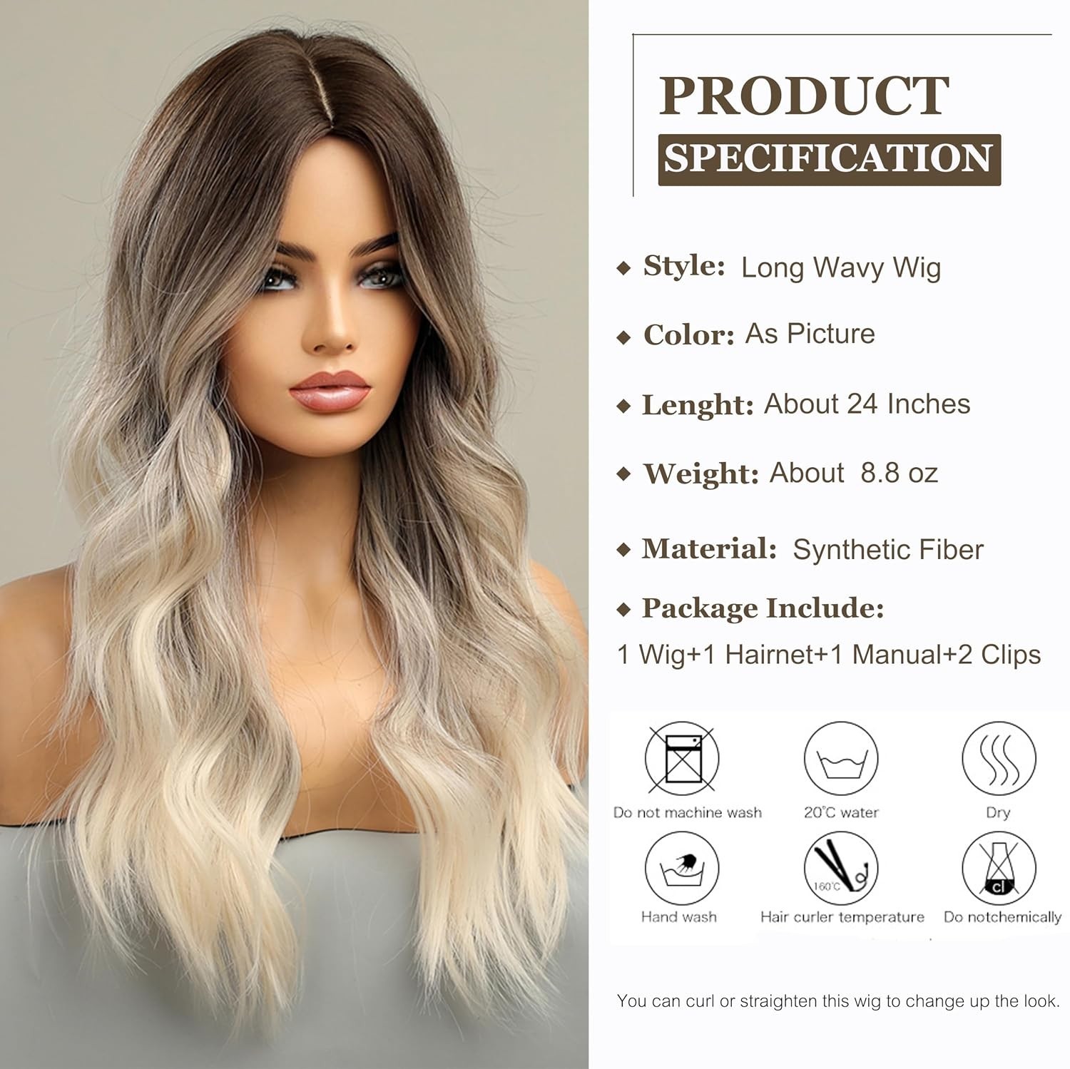 Elegant Long Ombre Wig for Women – 24-Inch Brown to Blonde Heat Resistant Style