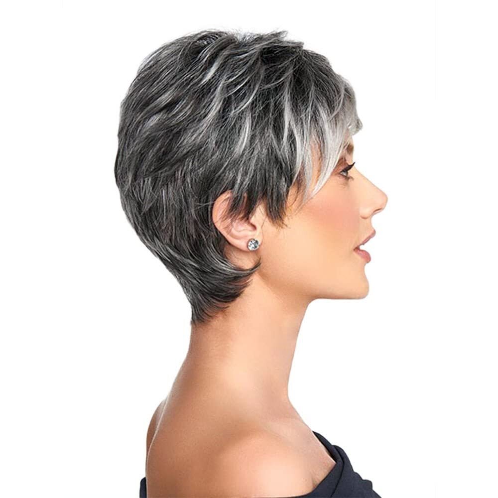 Womens Short Grey Wig Layered Synthetic Heat Resistant Pixie Hair Wig Daily US
