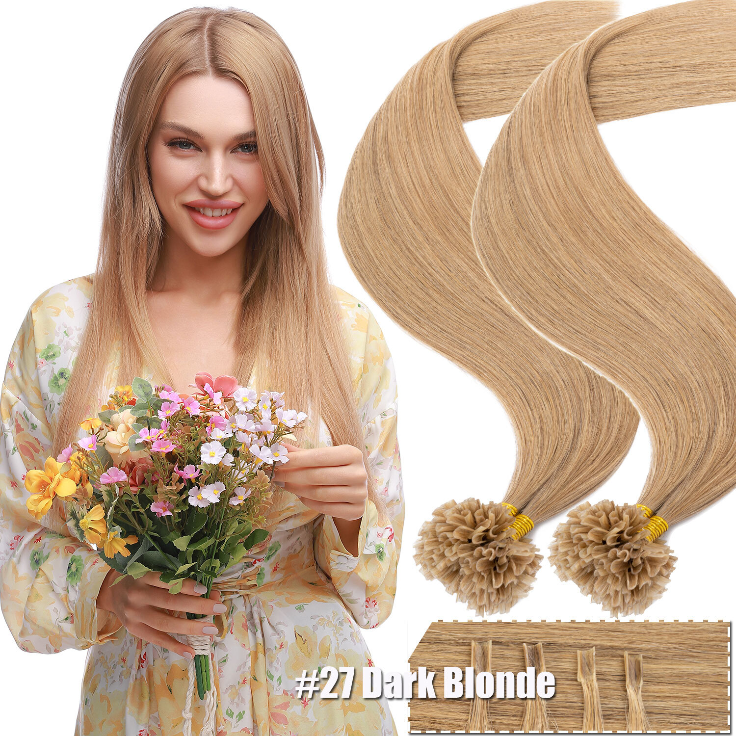 100% Indian Remy Hair Keratin Pre Bonded Nail U Tip Human Hair Extensions Blonde