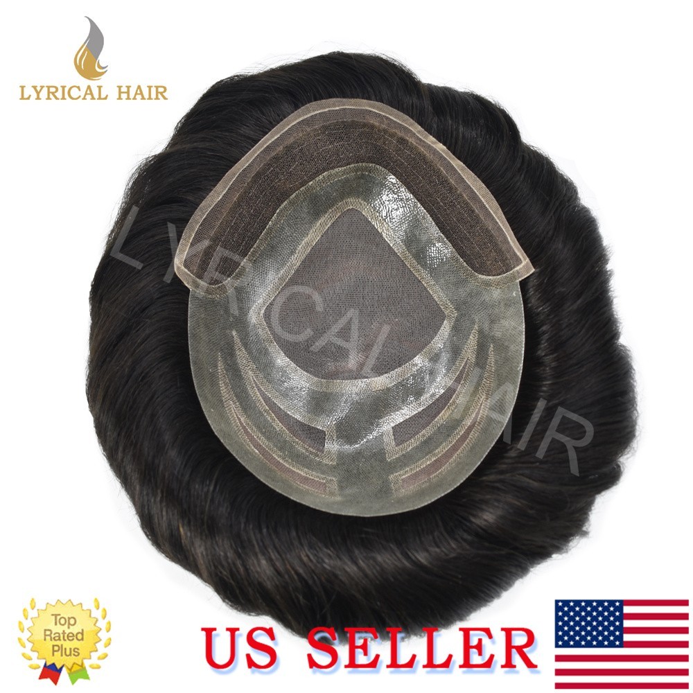 Lace Front Mens Toupee Human Hair Replacement Fine Mono Hairpiece Skin PU System