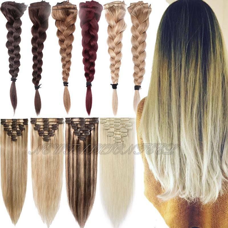 CLEARANCE 8pcs Clip in Real REMY Human Hair Extensions Full Head Ombre Balayage