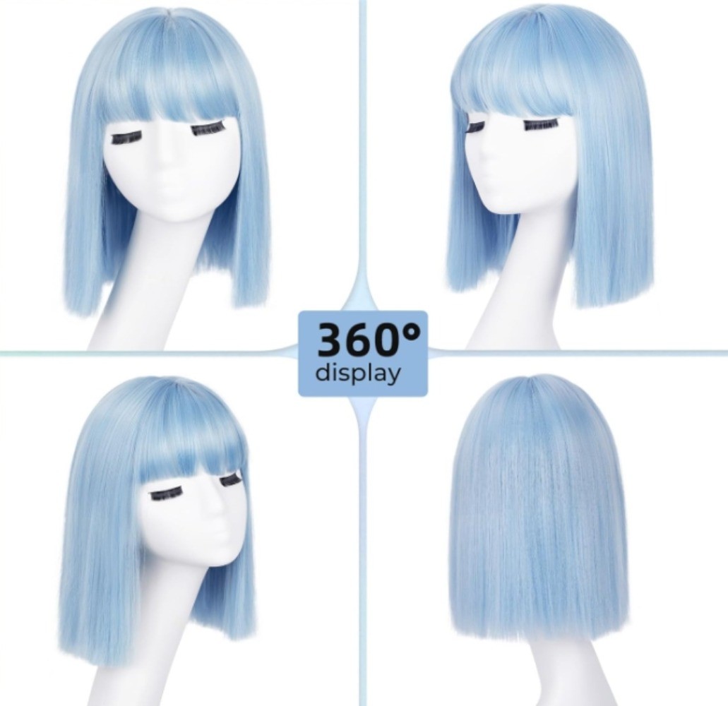 Women Short Straight Bob Wigs Heat Resistant Cosplay Party Halloween Wig 12 Inch