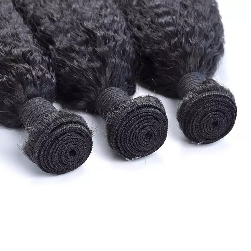 human hair weave 3 bundles with 4×4 closure 8” Kinky Straight color 1#