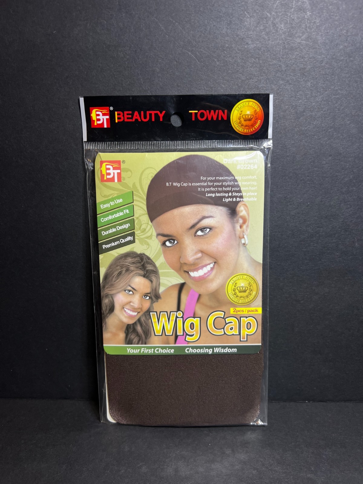 Beauty Town #02264 Dark Brown Long Lasting Lightweight Stretchy Wig Cap 2pc