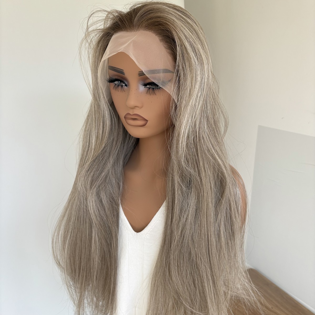 Women Mix Blonde HD Lace Front Wig Synthetic Hair Heat Resistant Long Straight