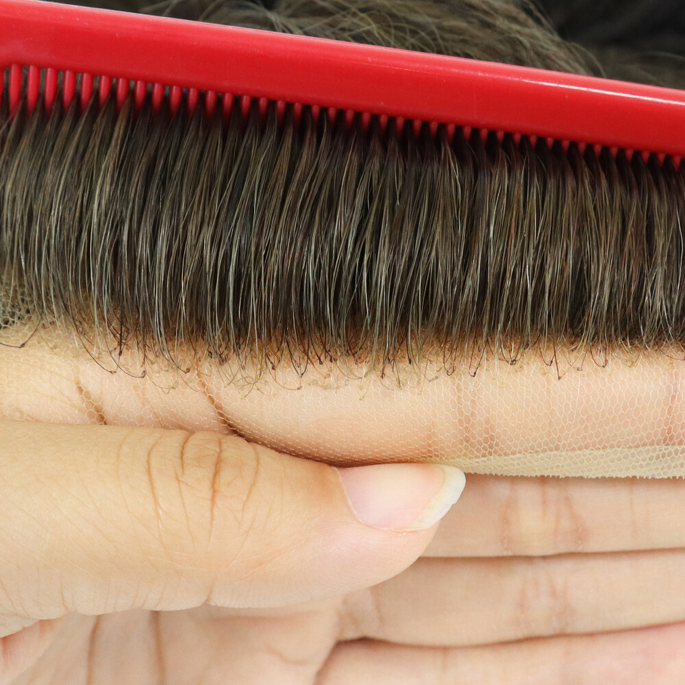 Toupee For Men Human Hair Lace Polyskin Replecement System Hairpiece Light Brown
