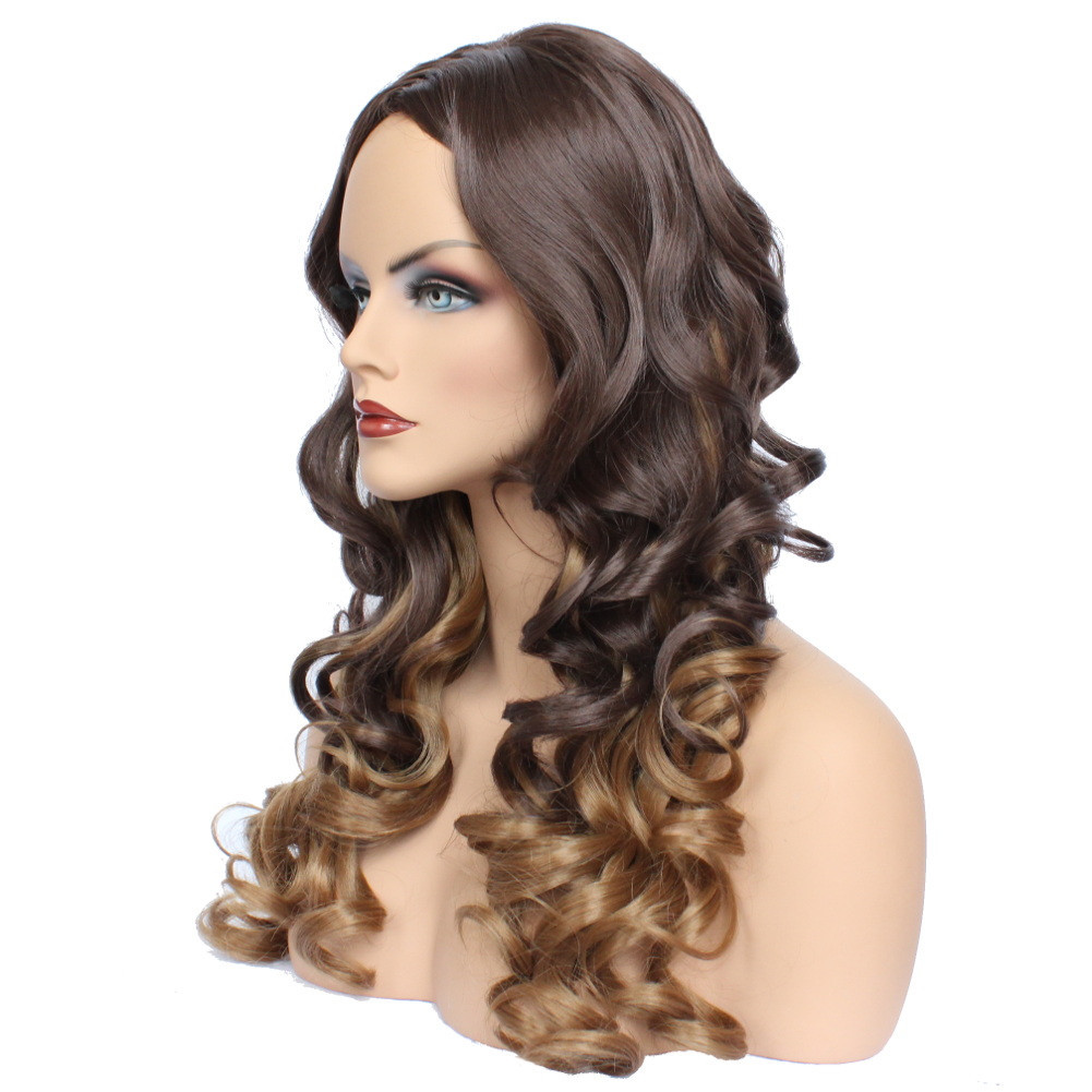 Classic Cap women Synthetic curly Long Brown/Goden Brown full wig HengFeng ZP21