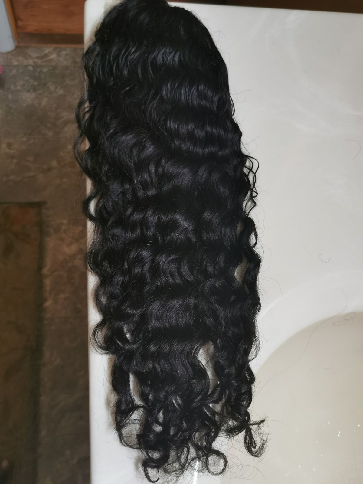 Quality Natural Black Wave Human Hair Glueless DeepPart Closure Wig 18″ Handmade