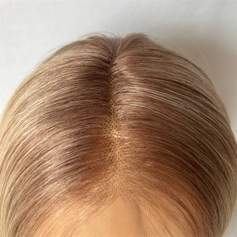 Ombre Blonde Straight Bob Wigs Brown Roots 100% Human Hair Lace Front Wigs 13×4