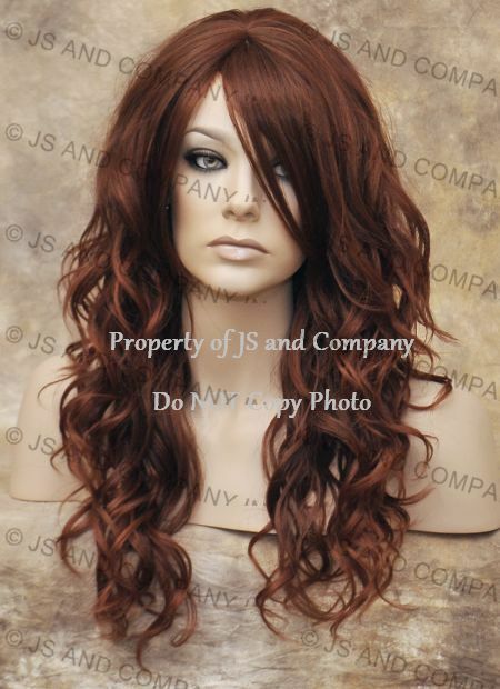 Heat OK Human Hair Blend Wig Curly Long Wavy Auburn Red Mix wd 33-130