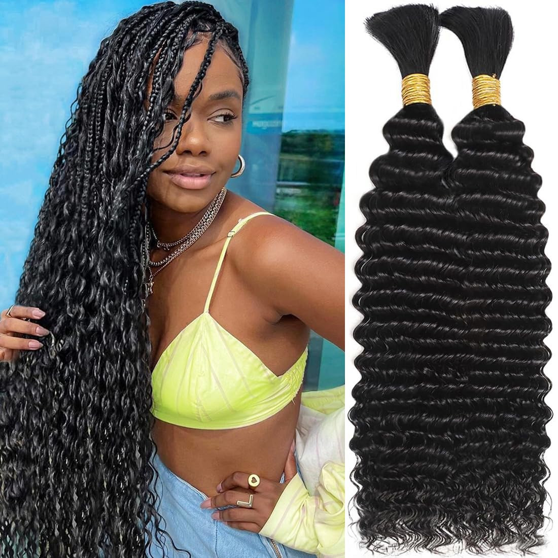Human Braiding Hair for Boho Braids 110G 20 Inch Deep Water Wave Bulk Human Hair