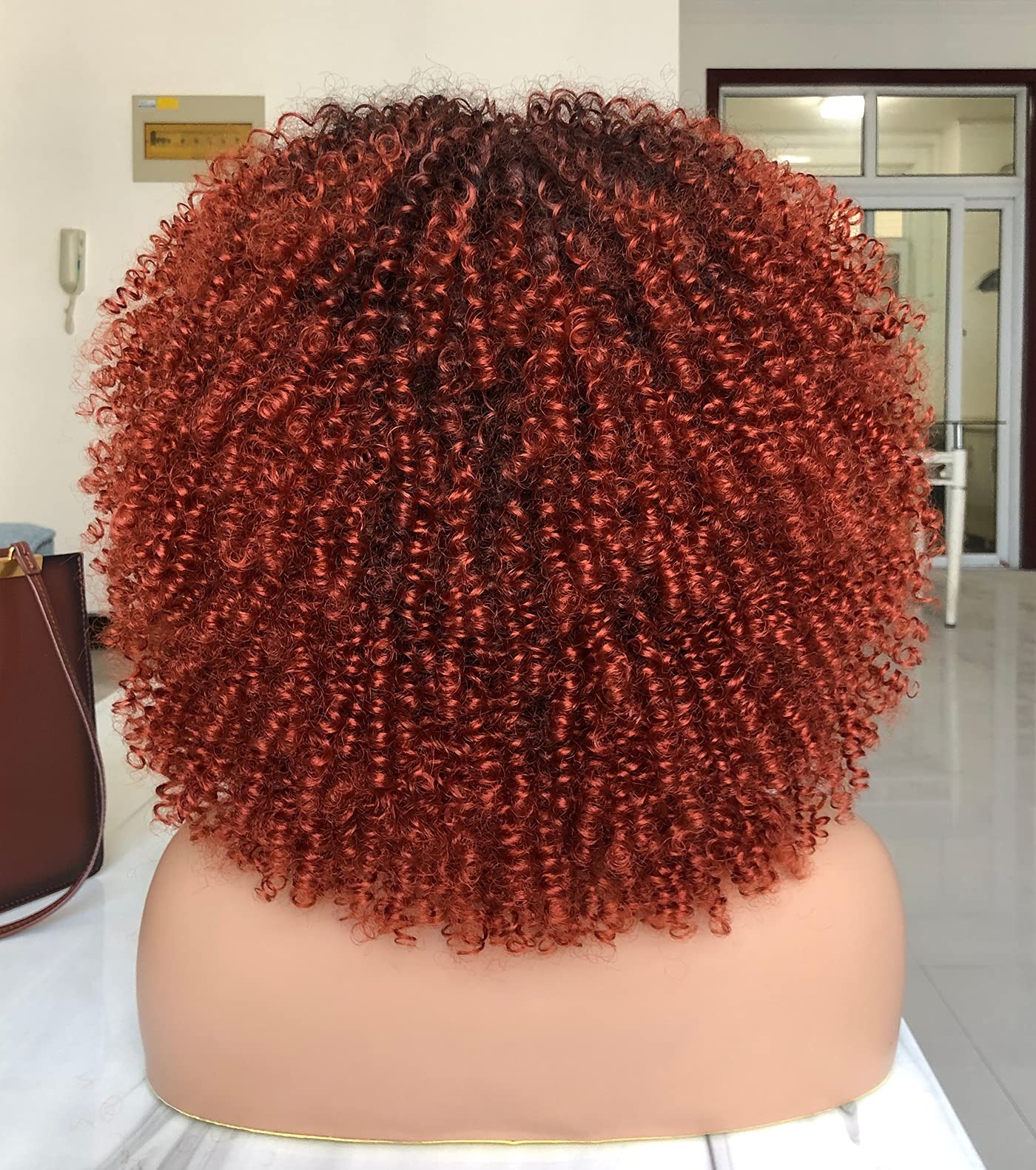 Ombre Brown Curly Wigs for Black Women 14 Inch Short Afro Curly Wig with Bangs G