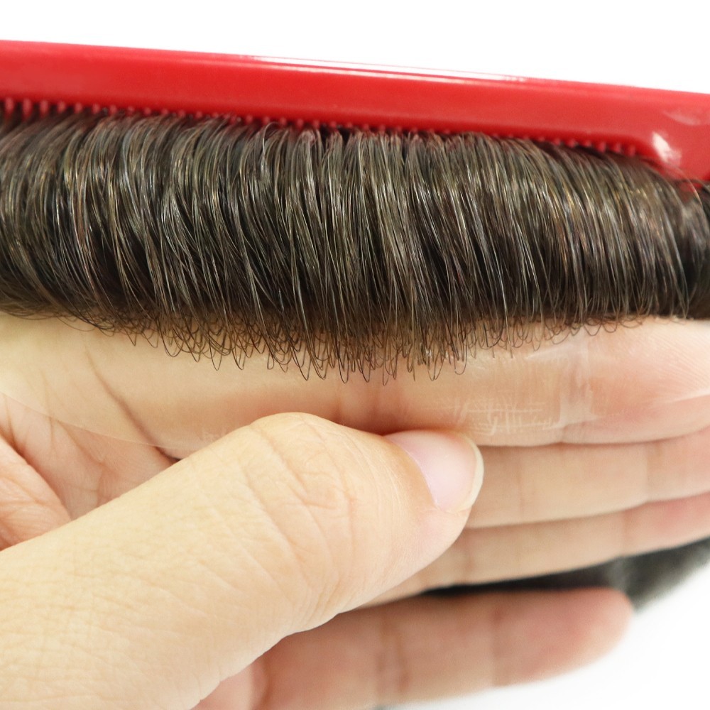 Human Hair 0.08mm Thin Skin Replacement System for Men Toupee Wigs Hairpieces