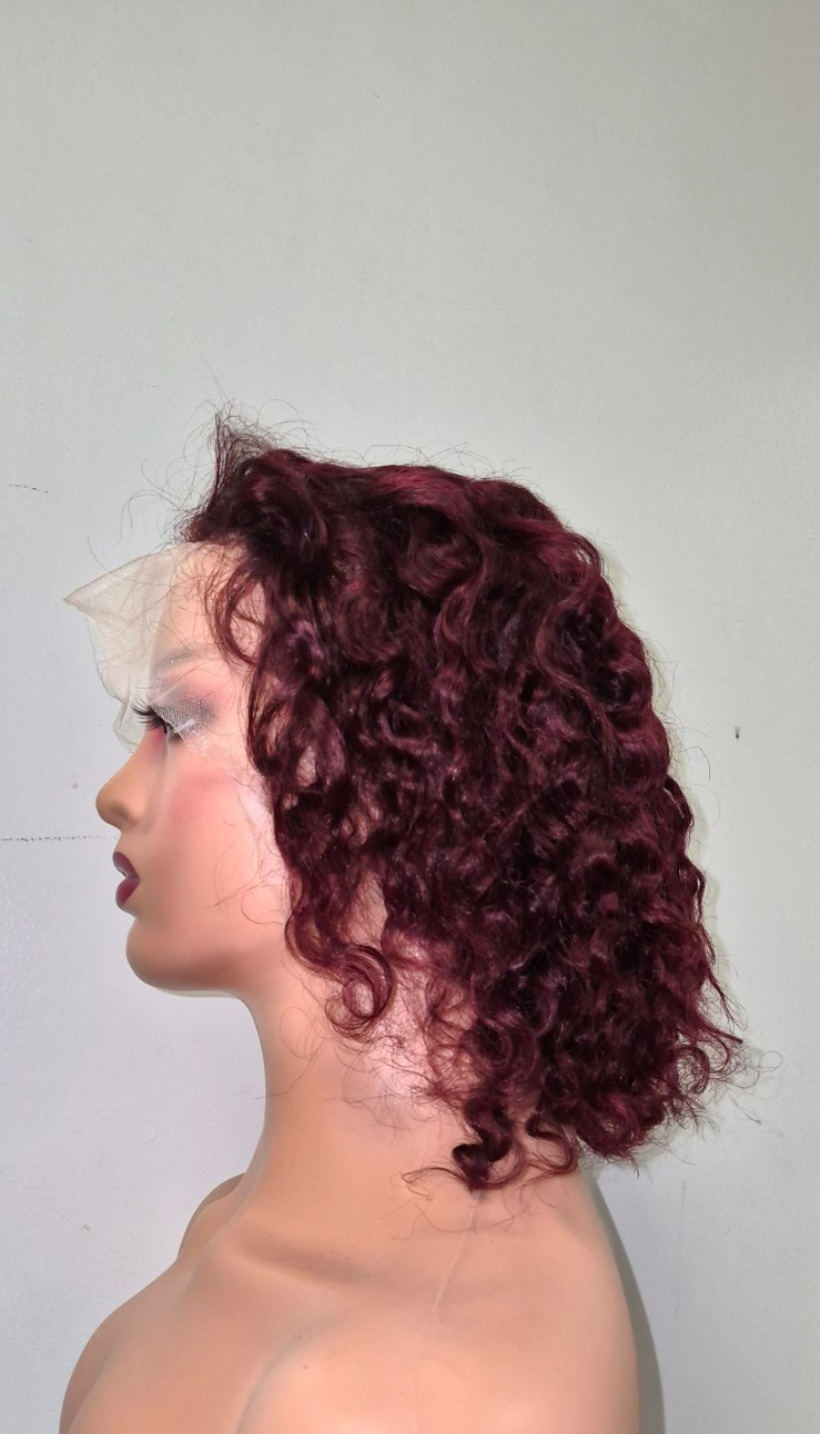 Curly Burgundy Wig, 13*4, 10 inch