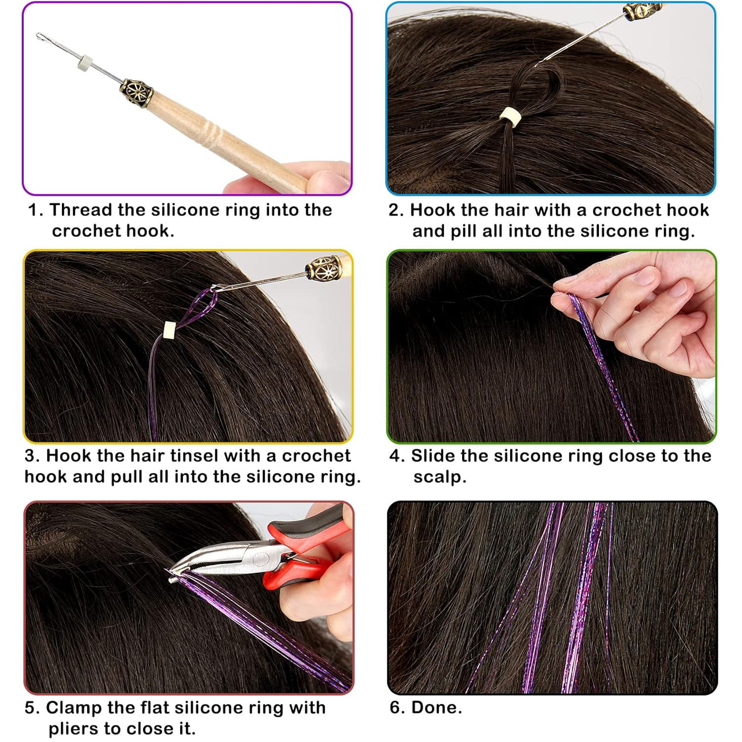 Hair Tinsel Kit (48 Inch,14 Colors, 3500 Strands), Tinsel Hair Extensions with T