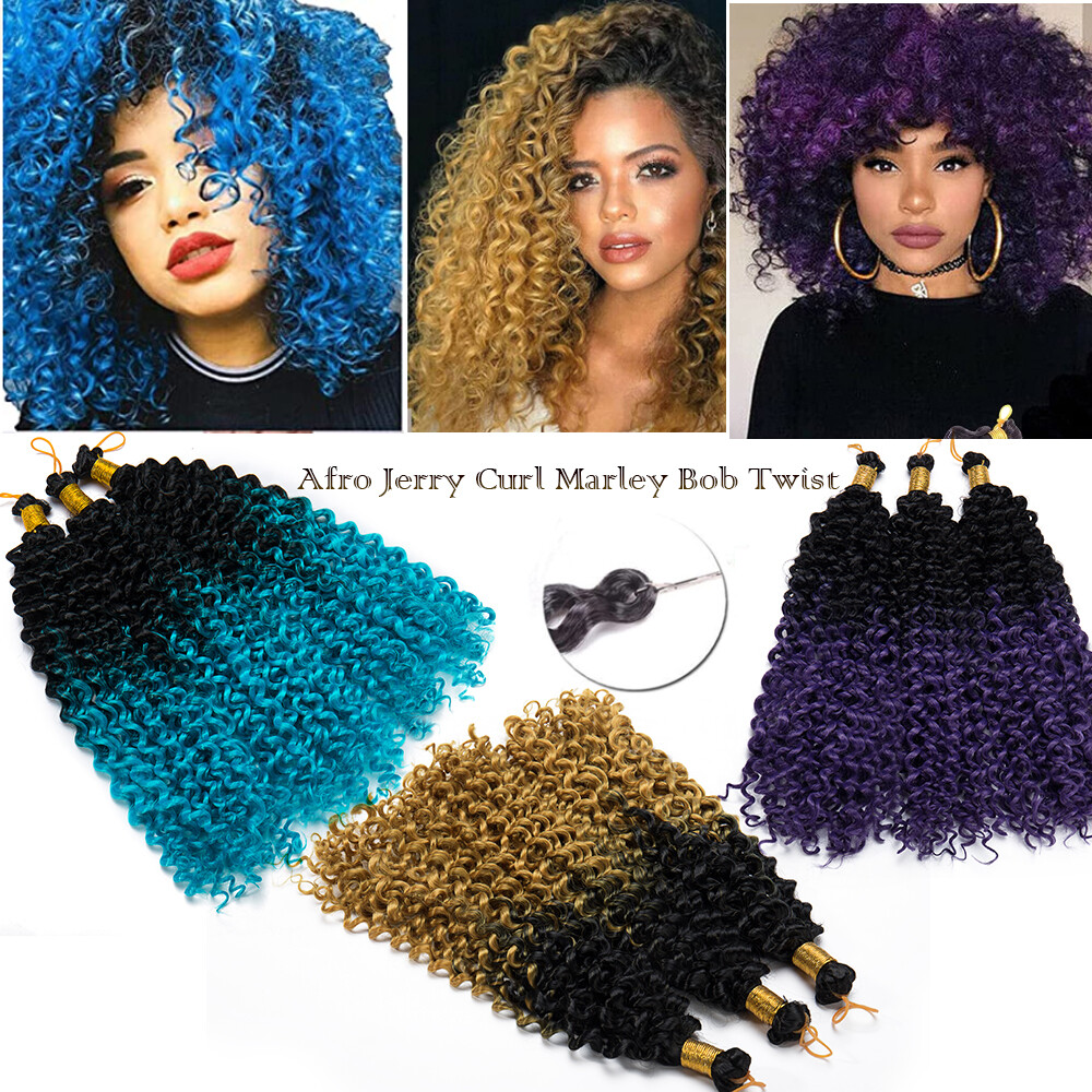 Marlybob Crochet Braids Hair Extension Kinky Curly Afro Jerry Curl Hairpiece 14″