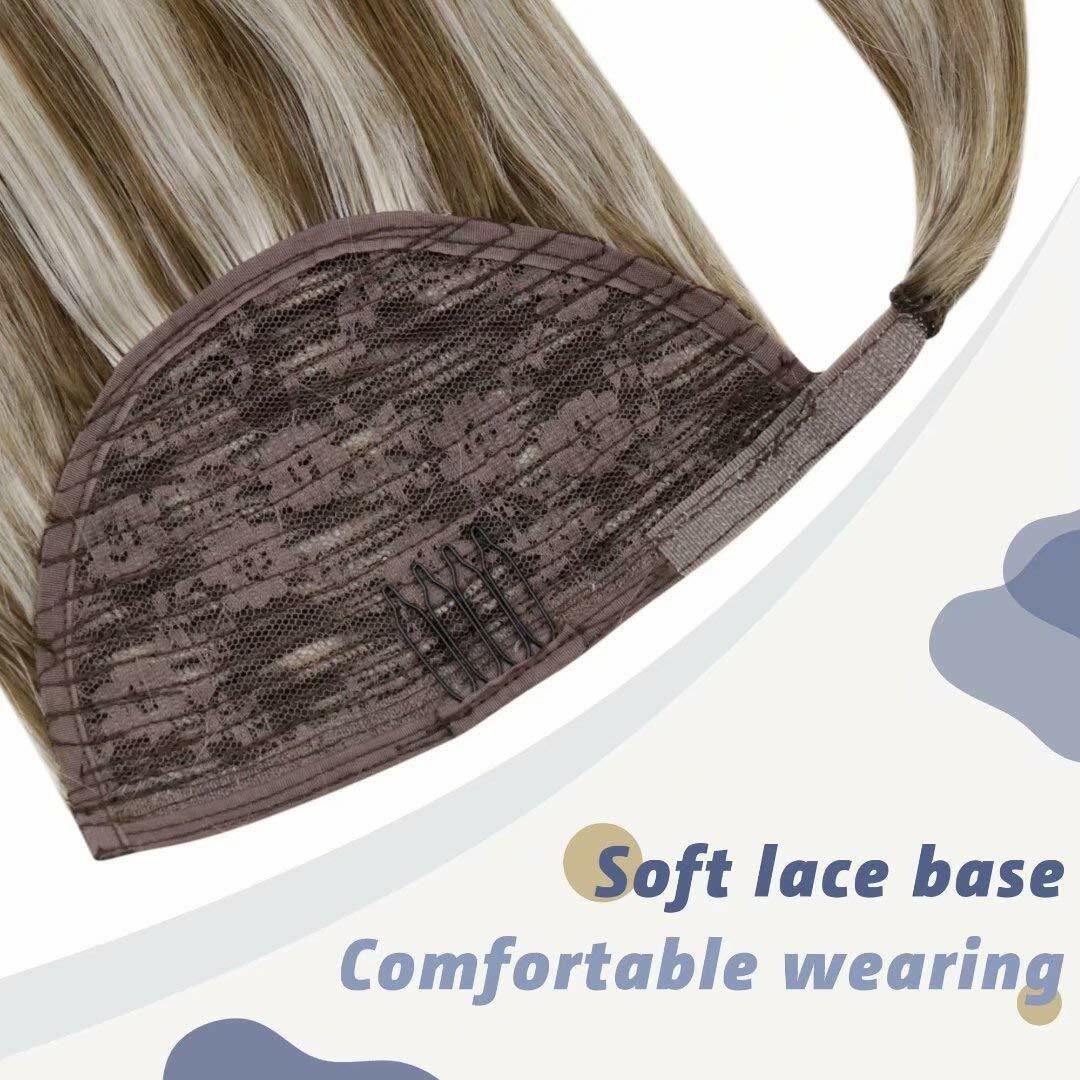 100% Real Remy Human Hair Wrap Around Ponytail Extensions With Clip in Hairpiece