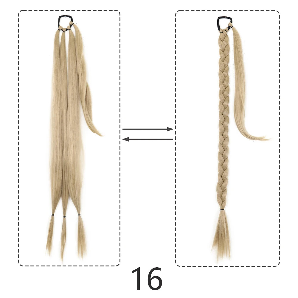 Synthetic Braided Ponytail Hair Extensions Natural Long Black Blonde Hairpiece