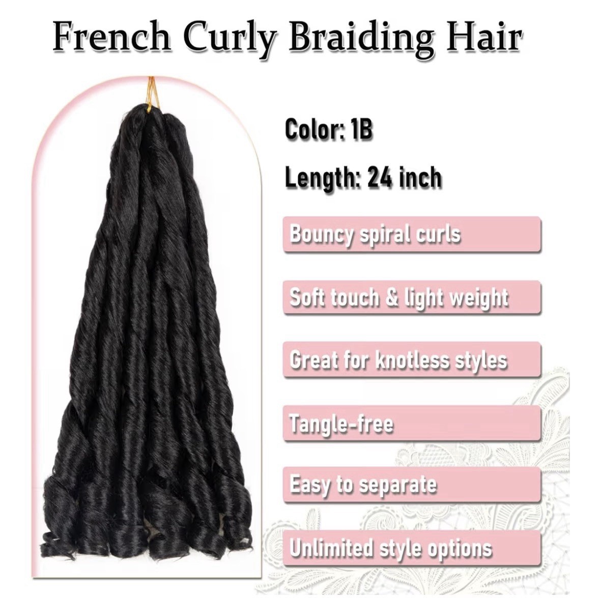 24” French Curl Braiding Hair Boho Crochet Extensions Soft Bouncy Black