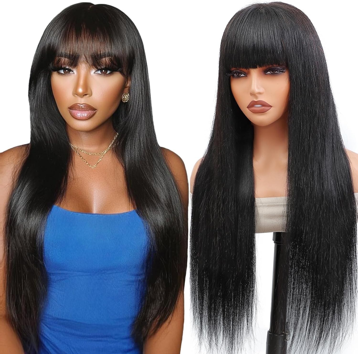 Straight Human Hair Wigs with Bangs None Lace Front Wigs Human Hair
