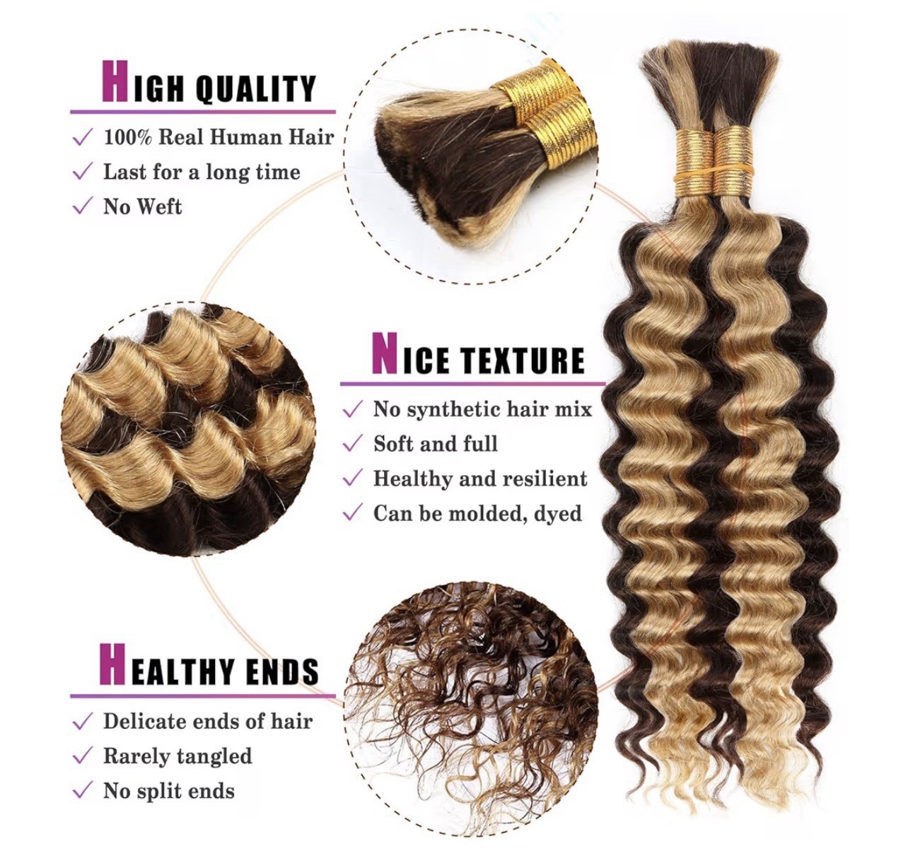 Honey Blonde Ombré Deep Wave 16 In Human Hair Bundles