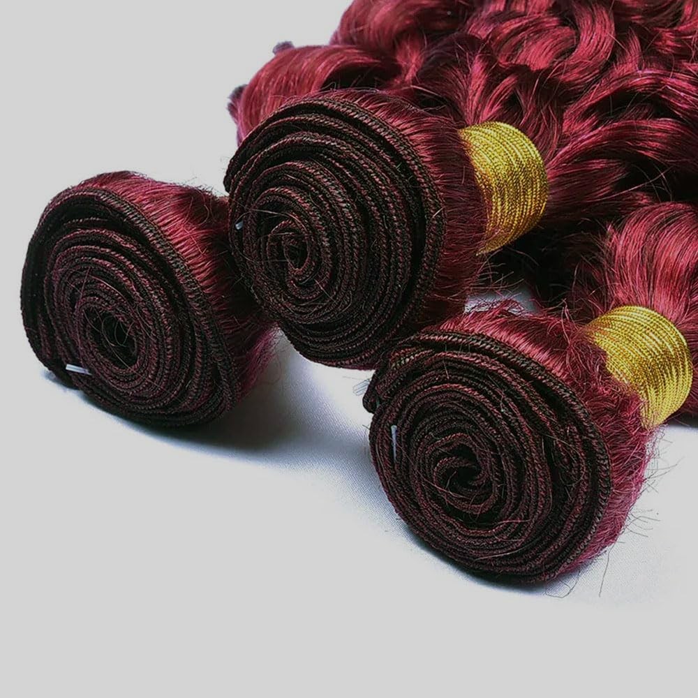 Niciitysi Color 99J Bundles Human Hair Wine Red Deep Wave Bundles 10 12 14 Inch