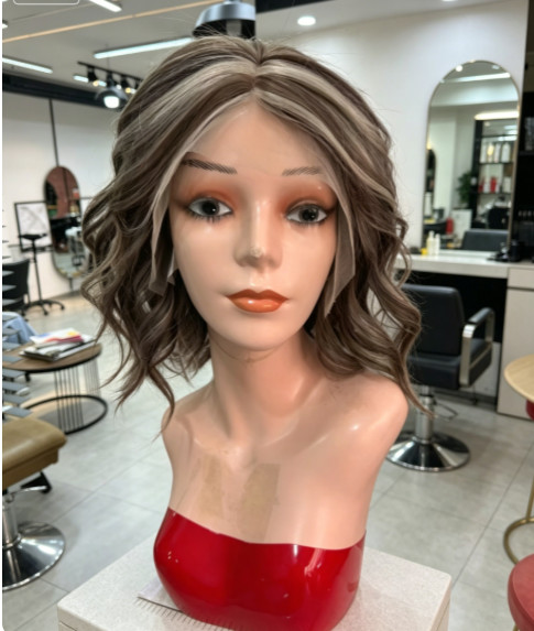Dark Ash Brown Silver Grey Balayage Highlight Bob Wig Human Hair Lace Front Wigs