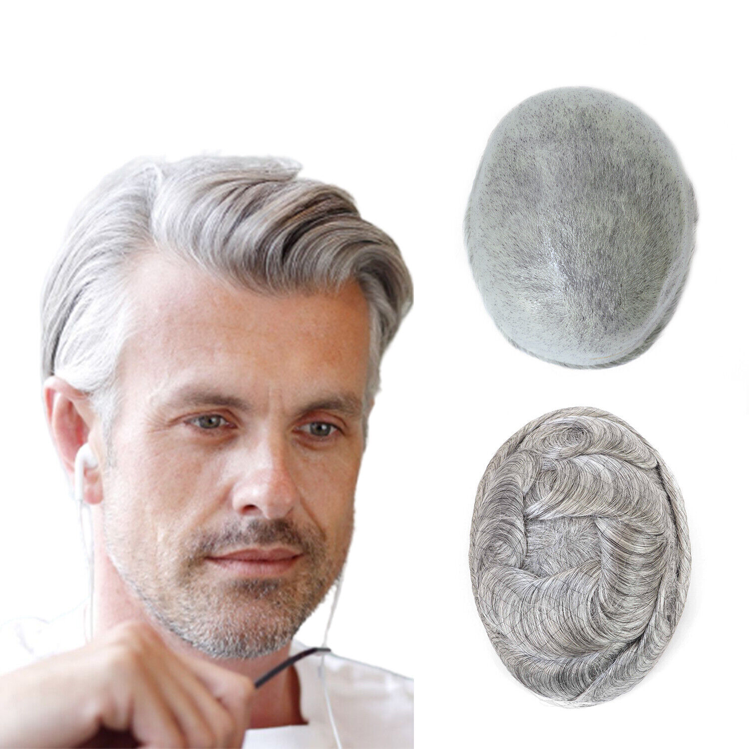 Mens Toupee Human Hair Replacement Full Poly Skin Injected PU System Men Wig AAA