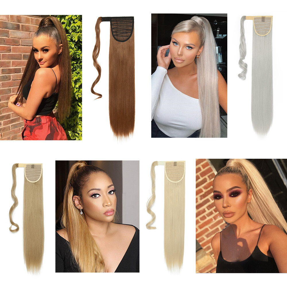 Hair Wrap Around Ponytail Clip In Pony Tail as human Extensions Straight Curly