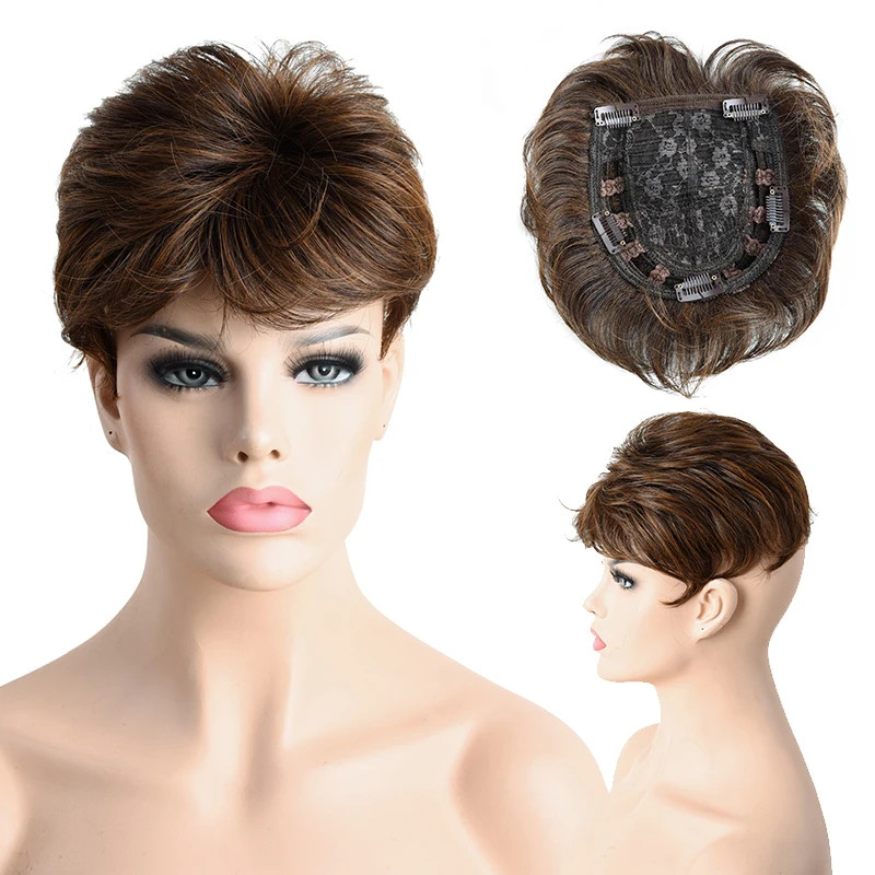 Short Pixie Cut Hair Topper Natural Wave Hair Pieces for Women Men Thinning Hair