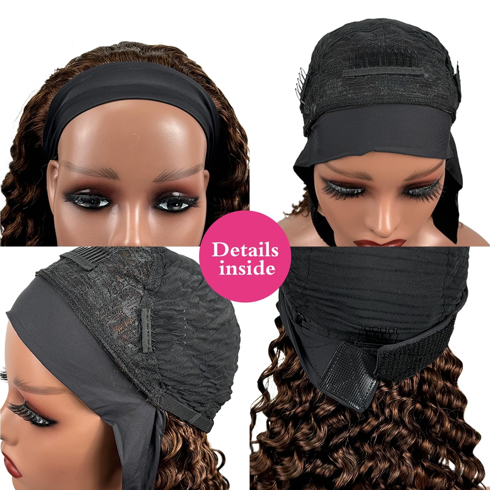 Lauberita Chocolate Brown Headband Wig Human Hair For Women 4 Deep Wave