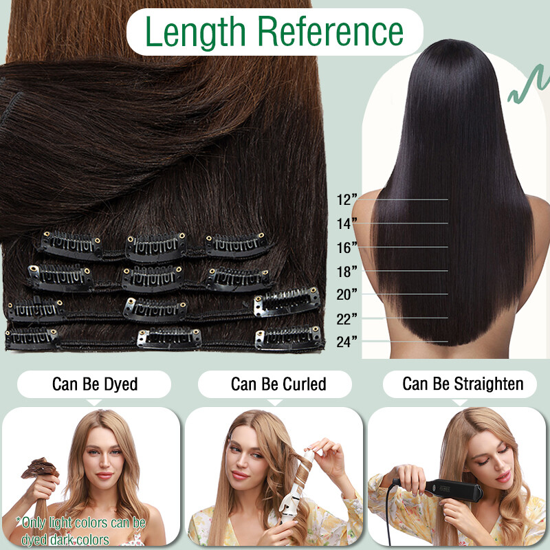 8-24Inch Clip In Extensions 100% Real Remy Human Hair 8Pieces Full Head Lowlight