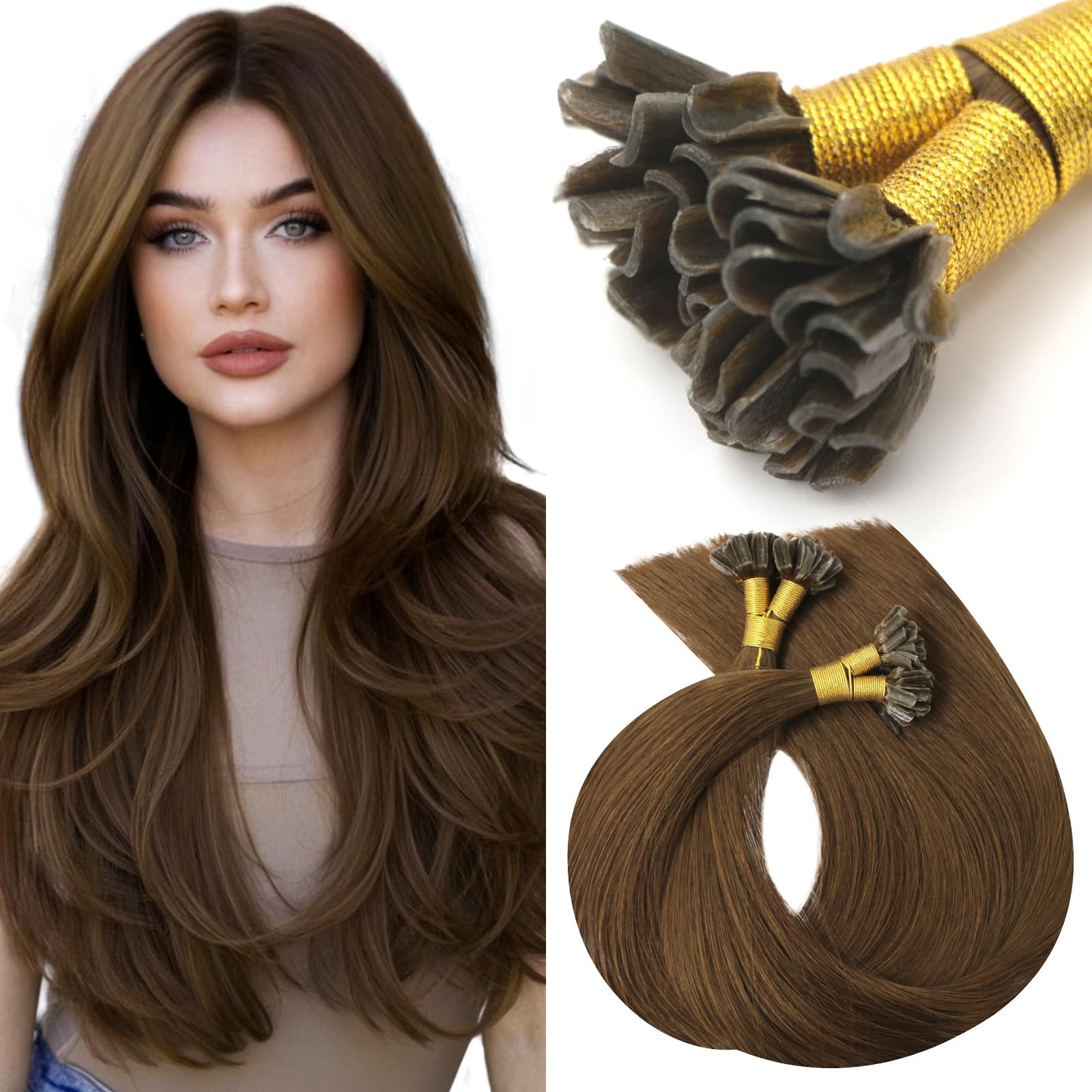 Vinbao U Tip Hair Extensions Human Hair Chocolate Brown 18In 50G 50S Hot Fusion