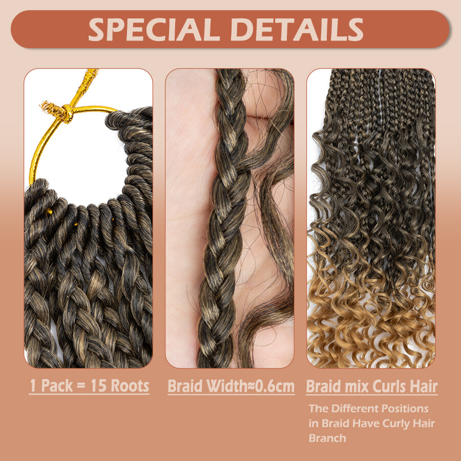 Goddess Bohemian Box Braids Boho Curly Crochet Hair Braiding Hair Extension US