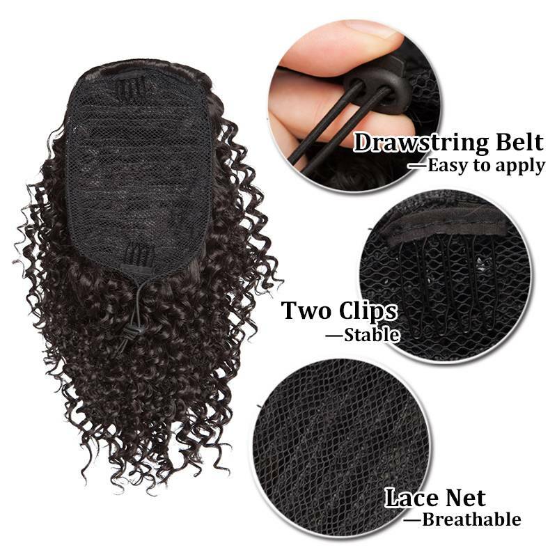 Large Kinky Curly Drawstring Ponytail One Piece Clip In Hair Extension for Human