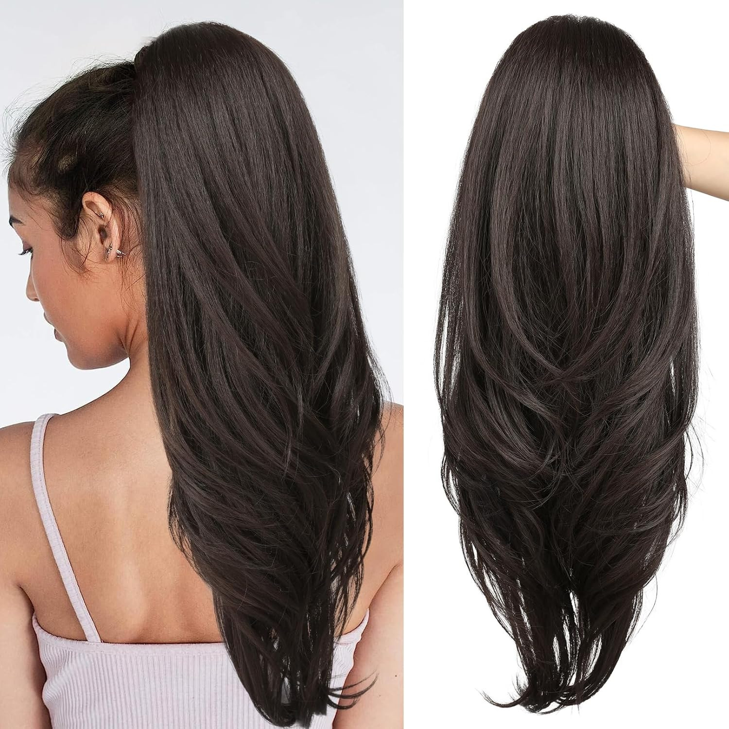 Versatile Drawstring Ponytail Extension, 26″ Long Wavy Multi Layered Clip in Pon