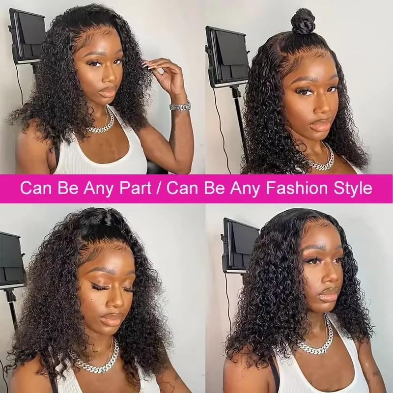 Brazilian Curly Short Bob 13×4 HD Lace Frontal Human Hair Deep Wave Front Wigs