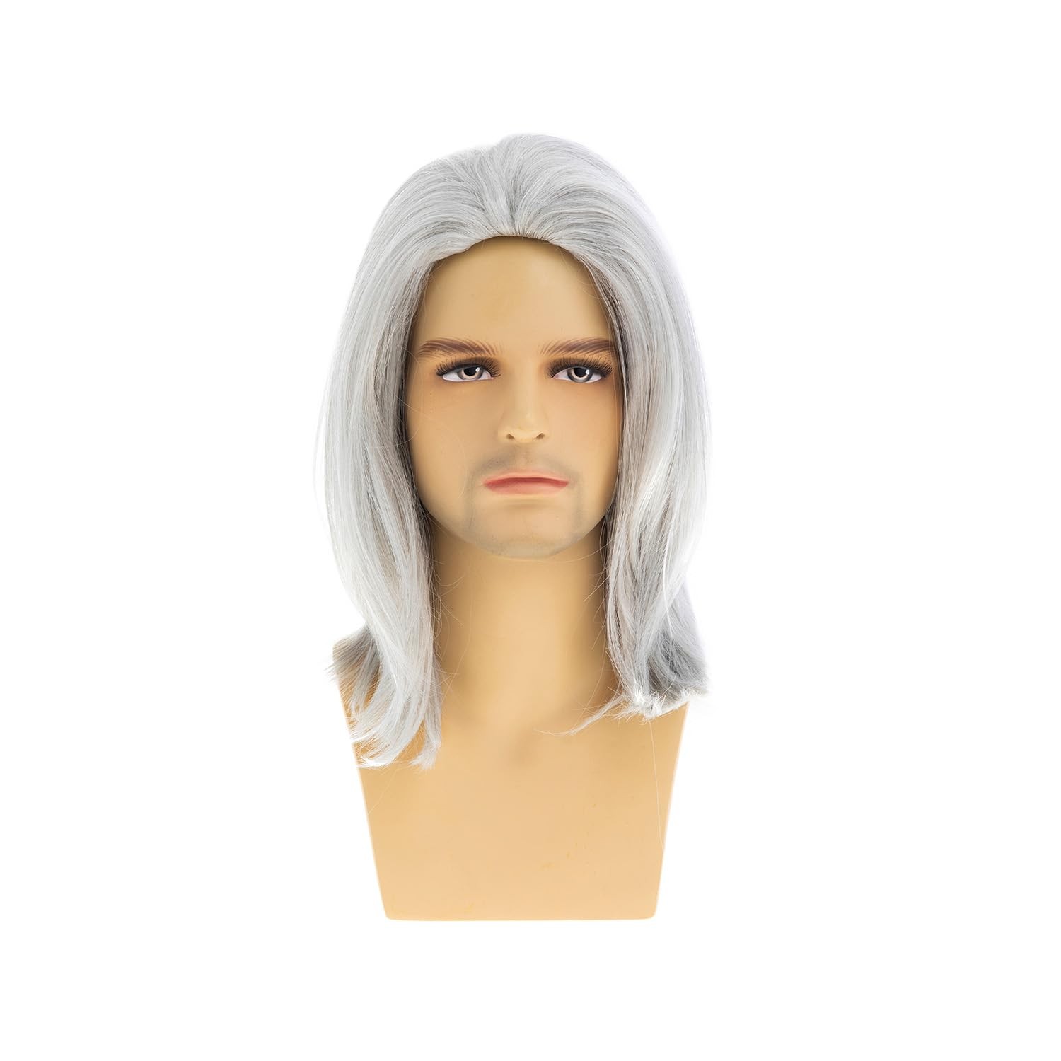 Mens Wig White Long Straight Synthetic Heat Resistant Costume Cosplay Hair Wig