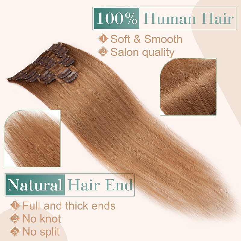 Double Weft 100% Remy Human Hair Extensions Full Head Clip In 8PCS Extra Thick