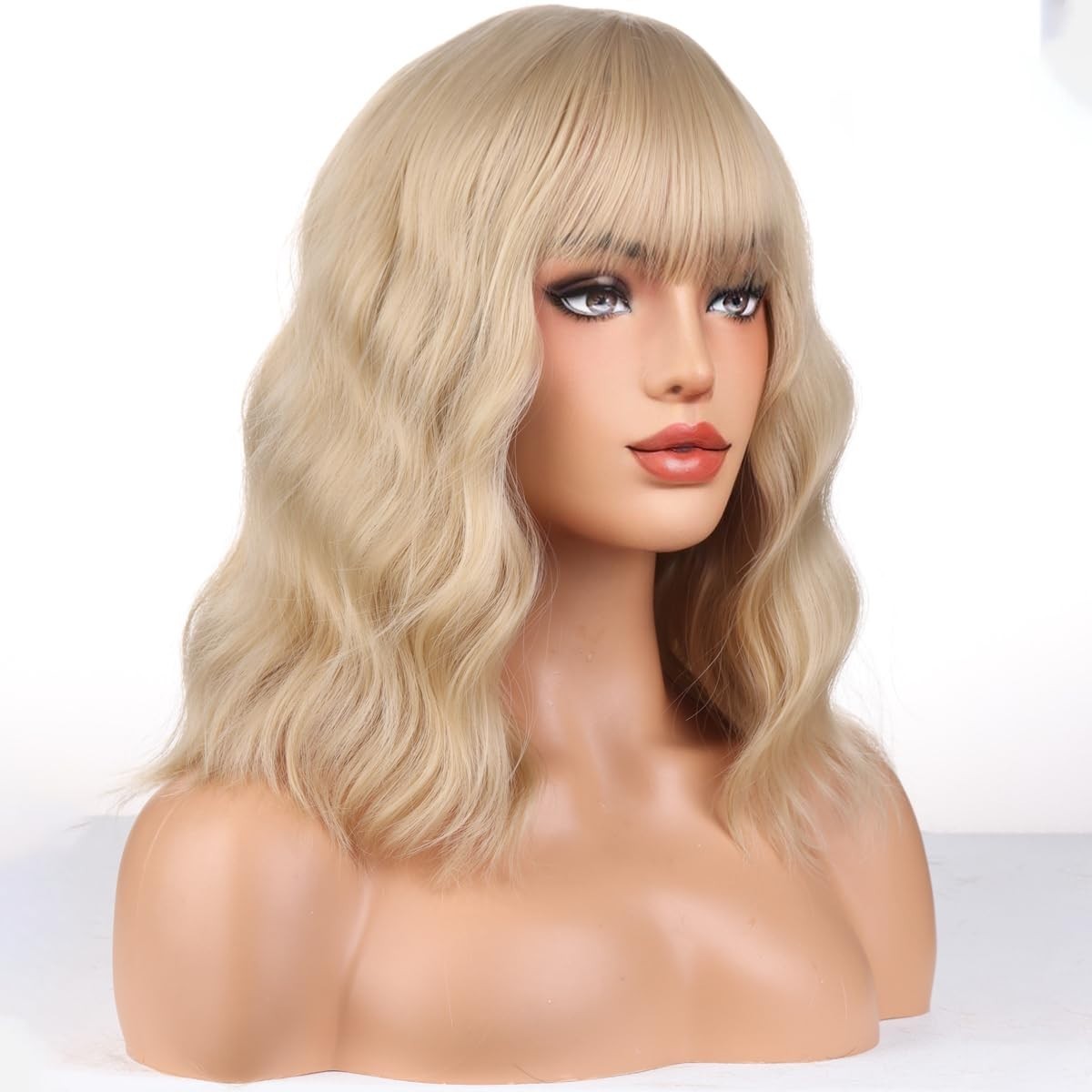 14″ Ash Blonde Curly Wavy Bob Wig for Women Daily Party 156E988788