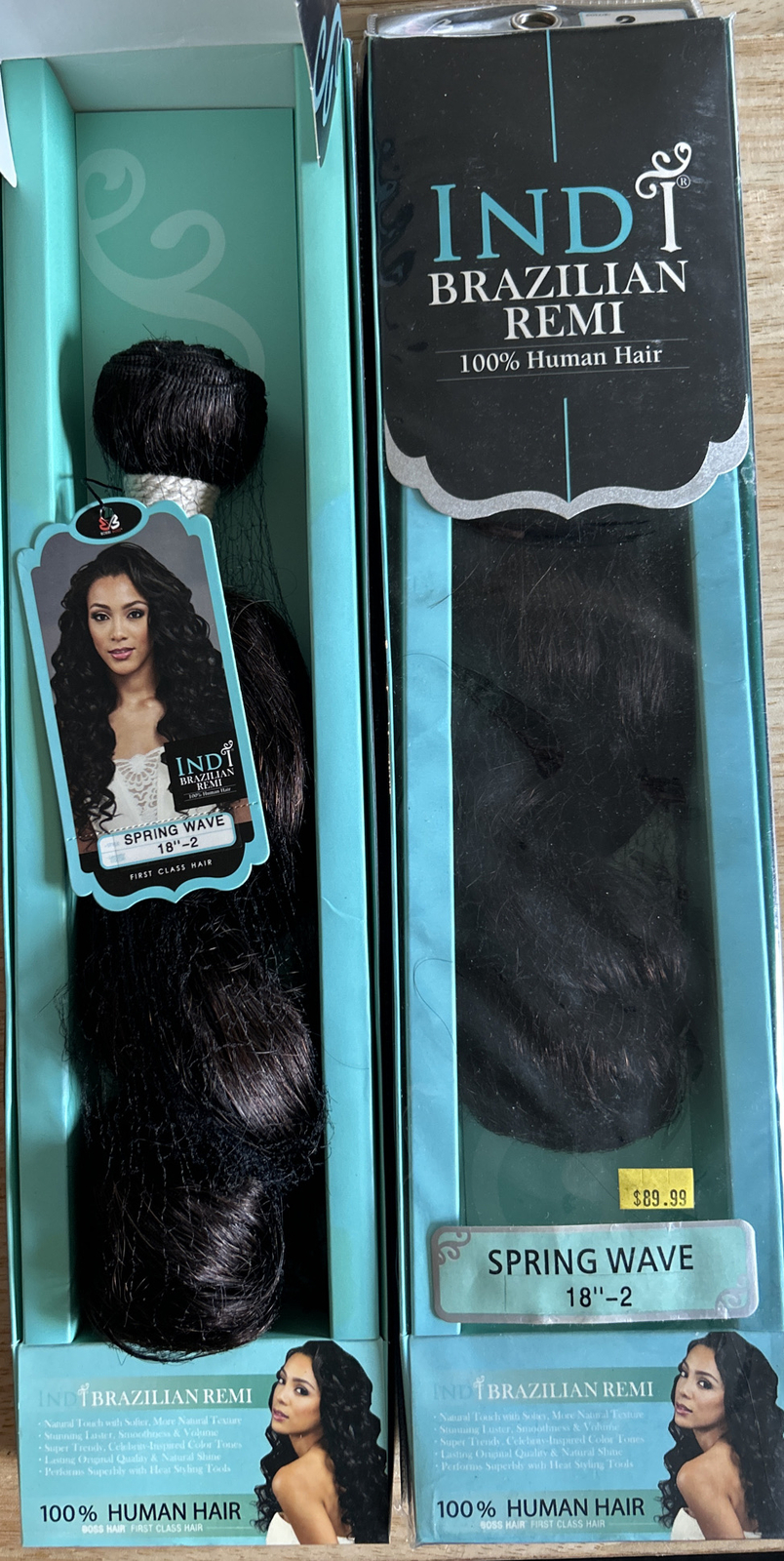 100% Human Brazilian Remi Hair Ext. 18”in. Color #2. 2 Packs For $130.