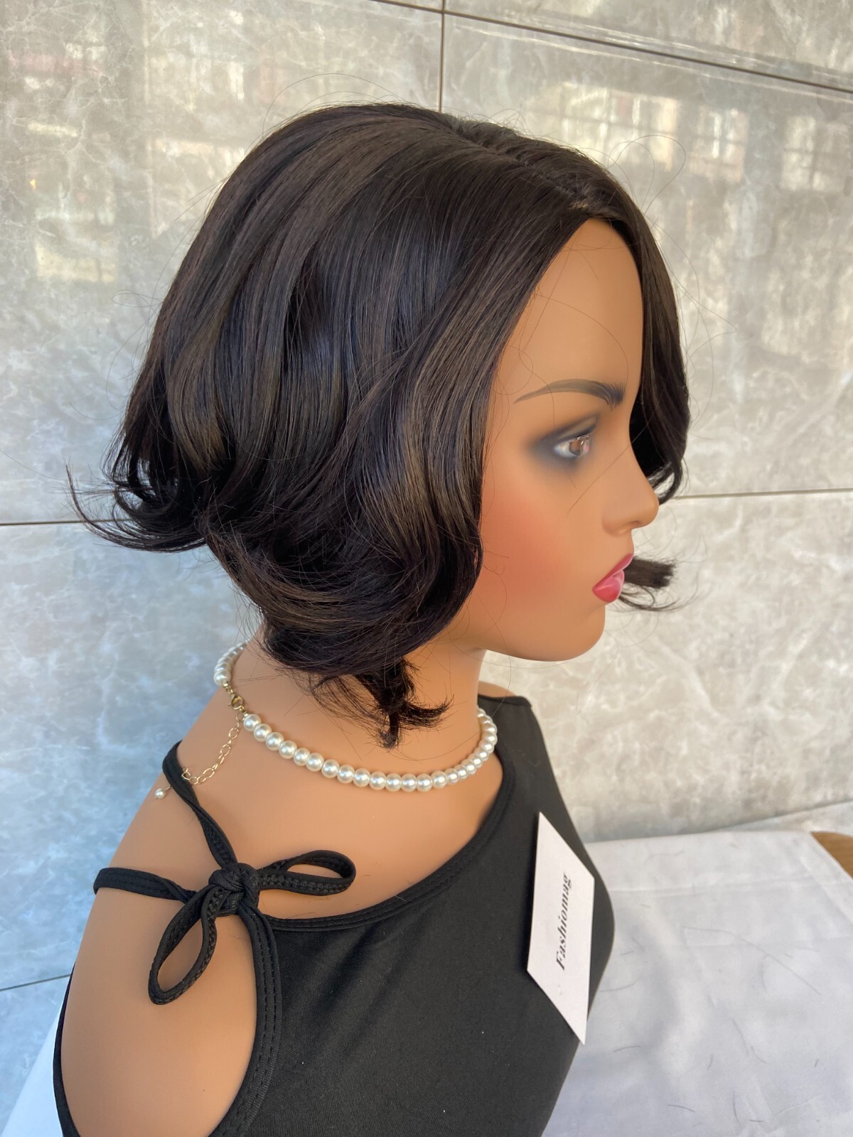 Side Part Dark Brown Wavy 100% Human Hair Blend Heat Ok Wigs Women Natural Soft